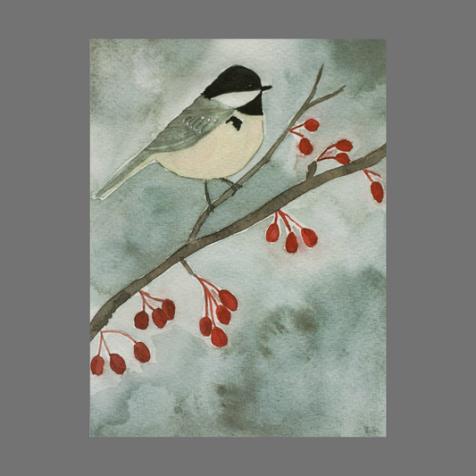 Pack of 4 - Bird on a Branch with Berries (20062)