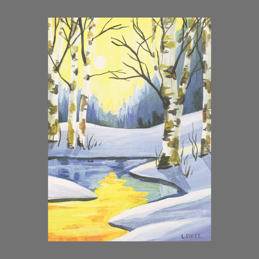 Pack of 4 - Birch Trees Near Water and Sunset (20028)