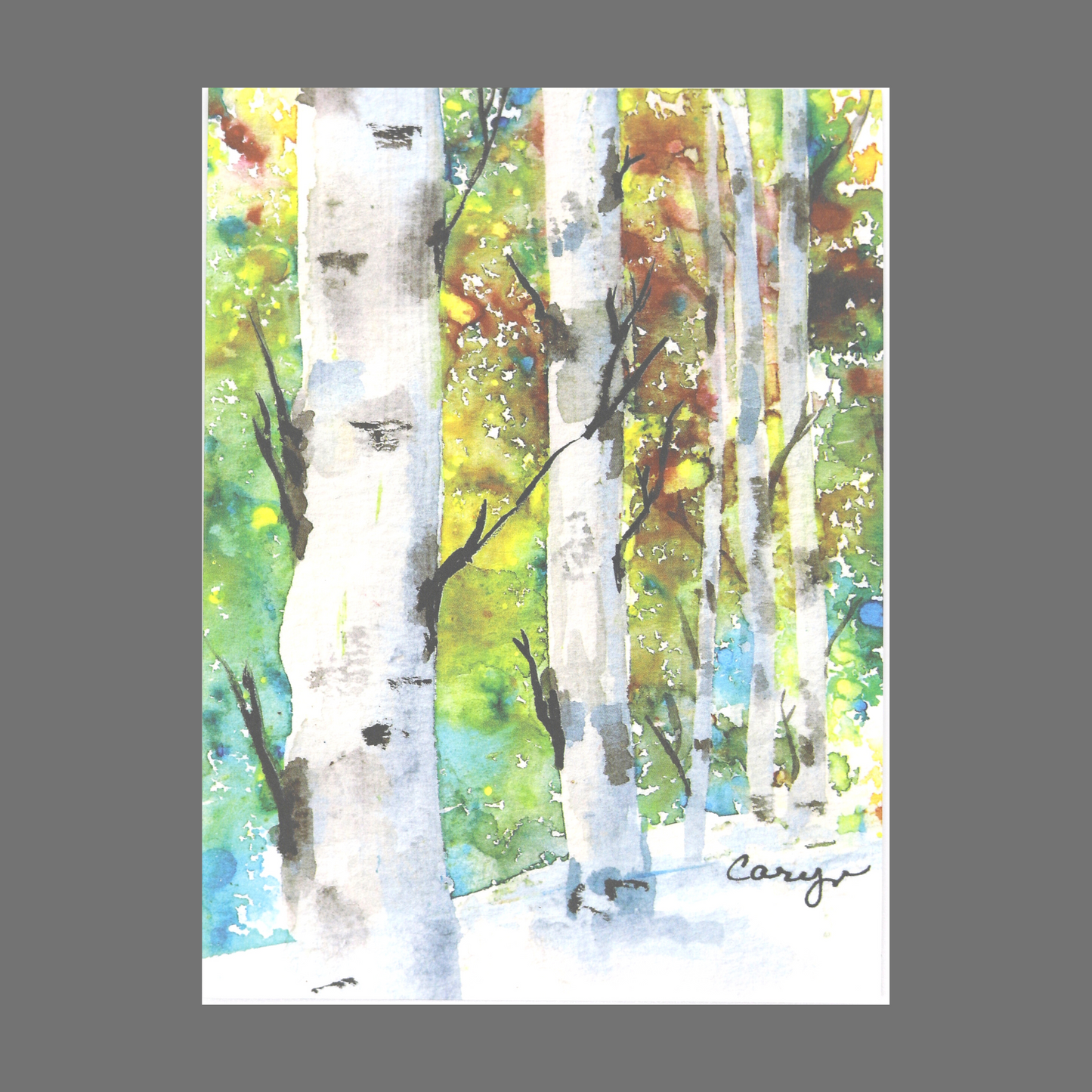Pack of 4 - Birch Trees with Colorful Background (20057)