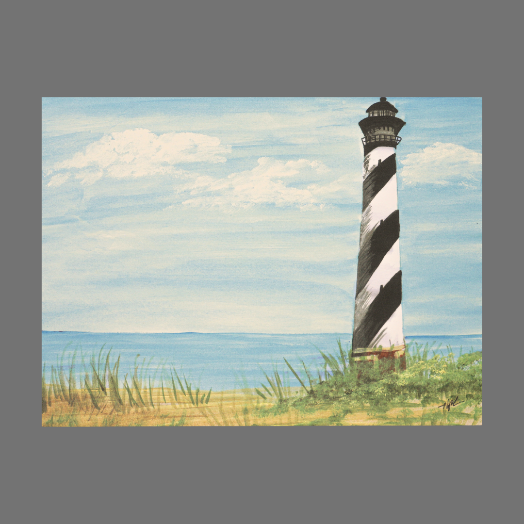 Pack of 4 - Black and White Lighthouse on Beach (20004)