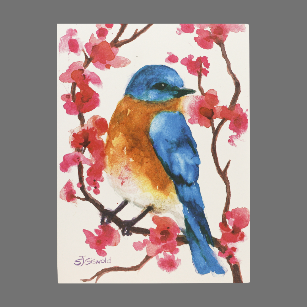 Pack of 4 - Brown and Blue Bird with Pink Flowers (20020)