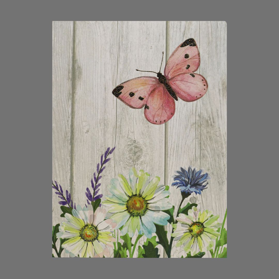 Pack of 4 - Pink Butterfly Near Fence with Flowers (20001)