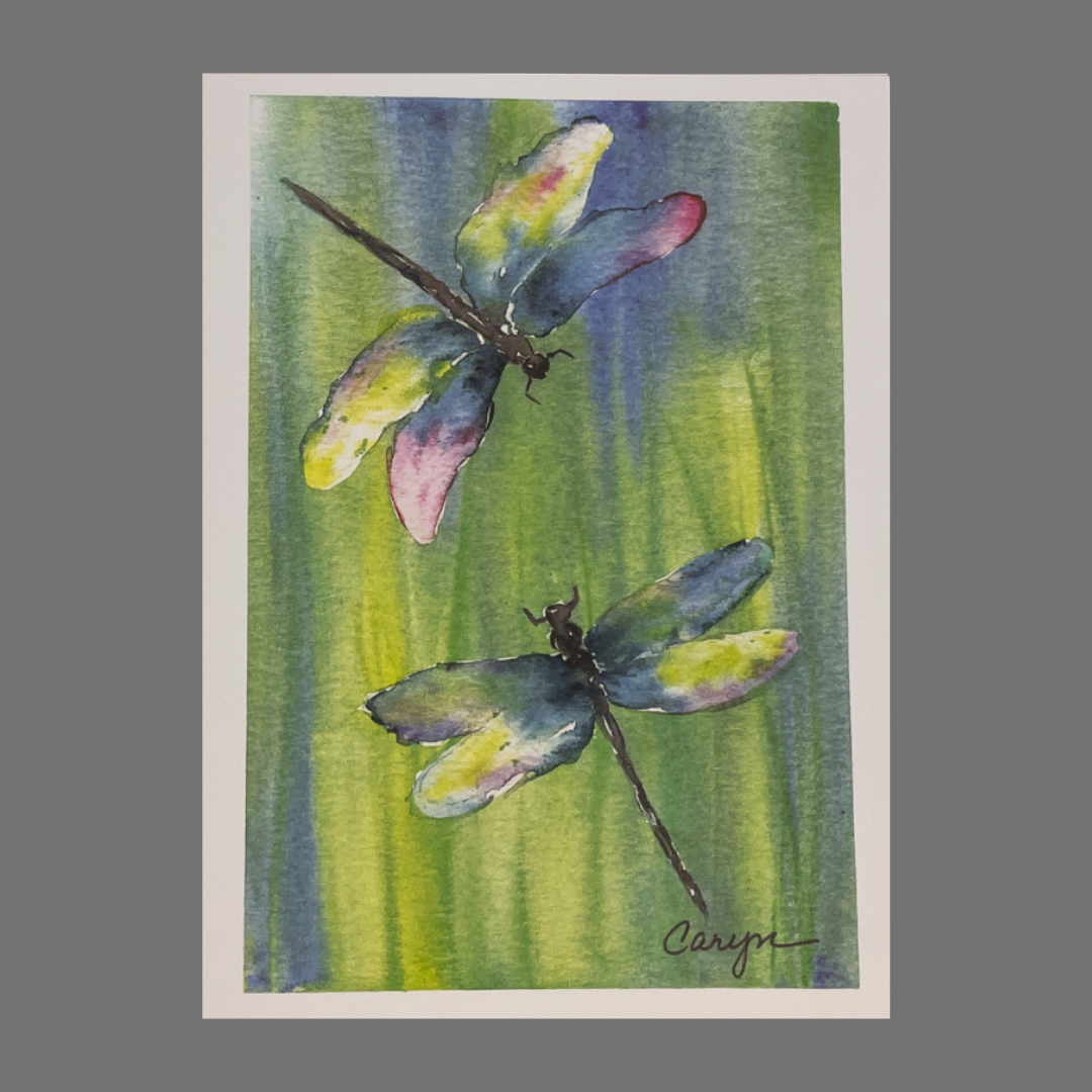 Pack of 4 - Two Dragonflies Over Blue and Green (20047)