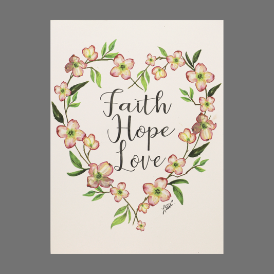 Pack of 4 - "Faith Hope Love" with Flowers in a Heart Shape (20036)
