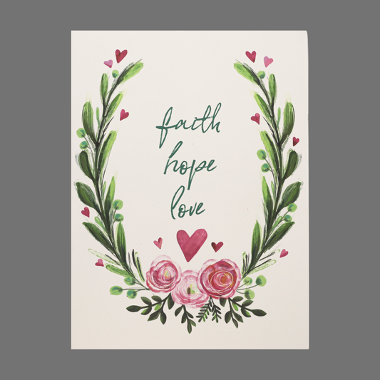 Pack of 4 - "Faith Hope Love" with Roses, Hearts and Stems (20033)