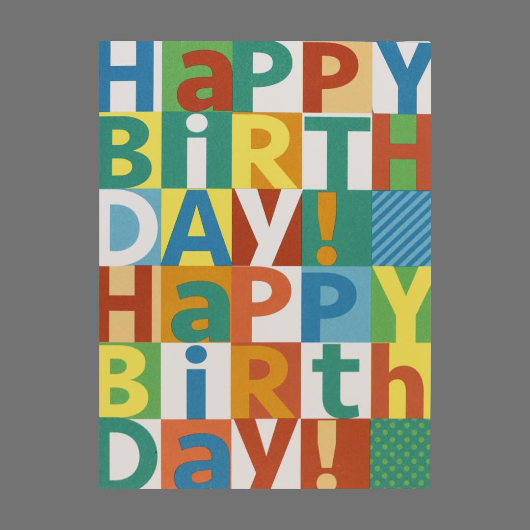 Pack of 4 - "Happy Birthday! Happy Birthday!" in Colorful Blocks (20030)