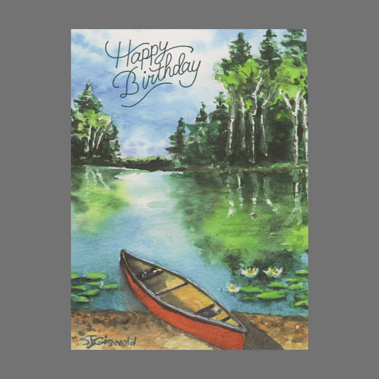 Pack of 4 - "Happy Birthday" with Canoe on Lake (20037)