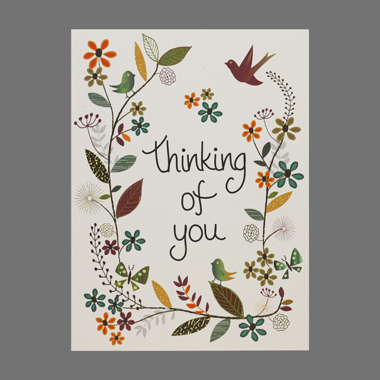Pack of 4 - "Thinking of you" with Border of Flowers and Birds (20011)