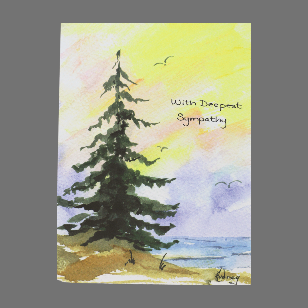 Pack of 4 - "With Deepest Sympathy" with Evergreen Tree on Shore (20007)