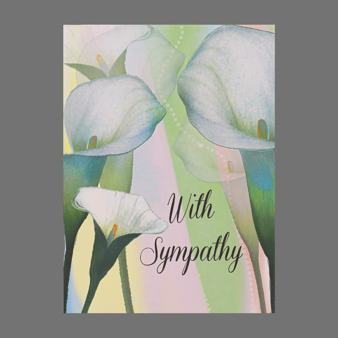 Pack of 4 - "With Sympathy" with White Flowers on Colorful Background (20027)