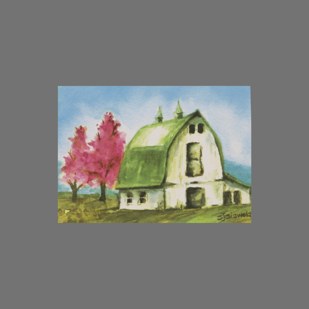 Pack of 8 - Barn with Pink Trees (10008)