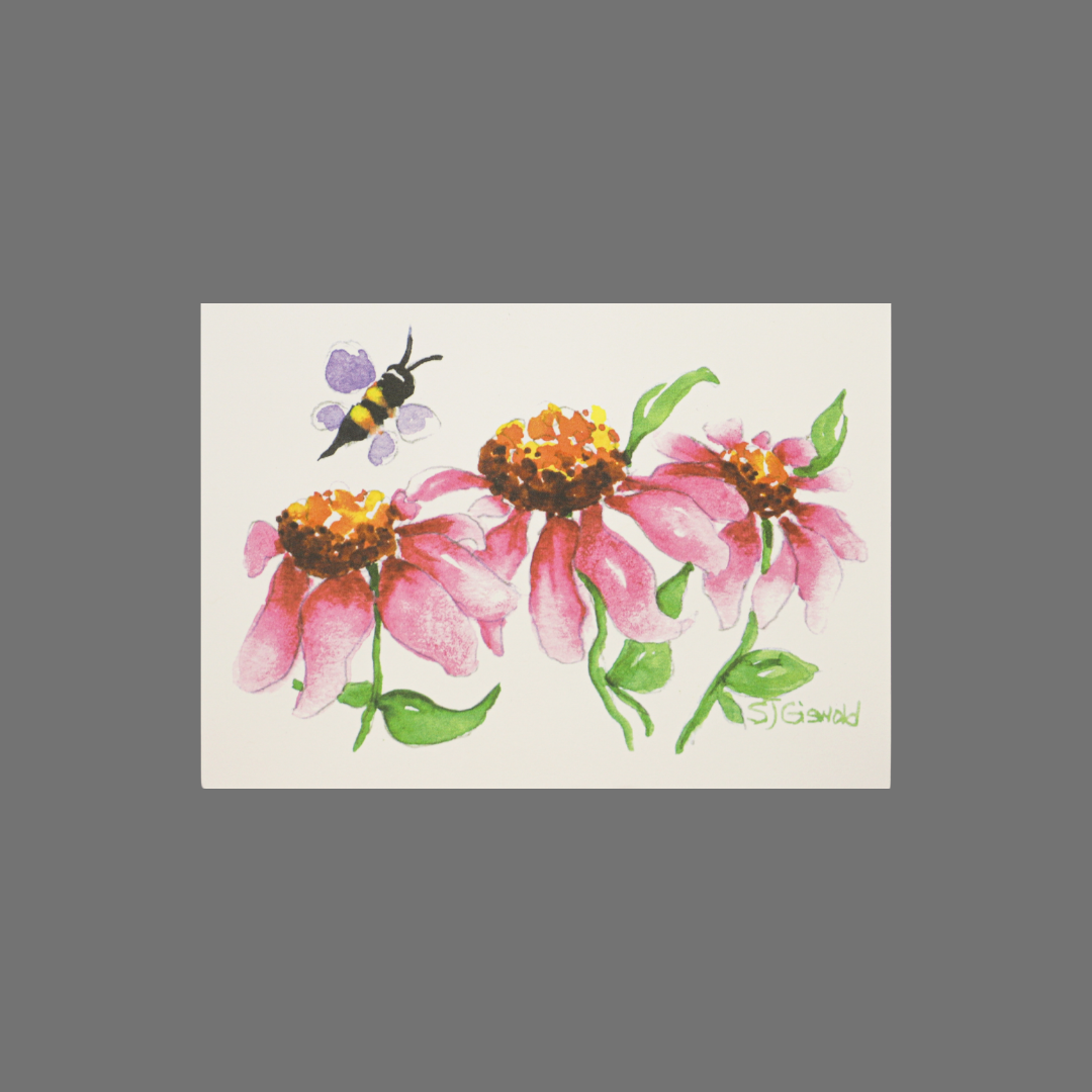 Pack of 8 - Bee Above Three Flowers (10028)