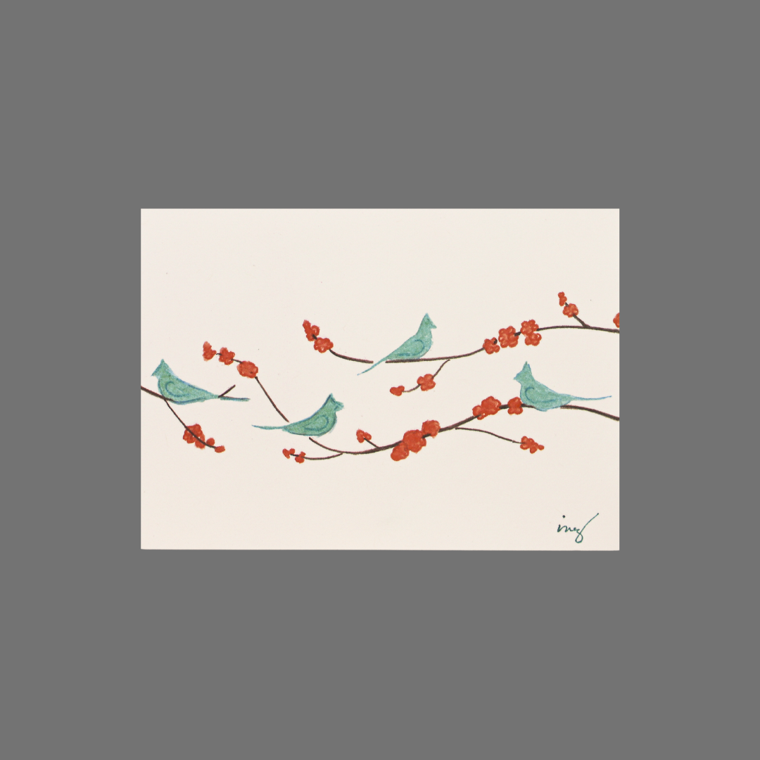 Pack of 8 - Bluebirds on Tree Branches with Red Leaves (10026)