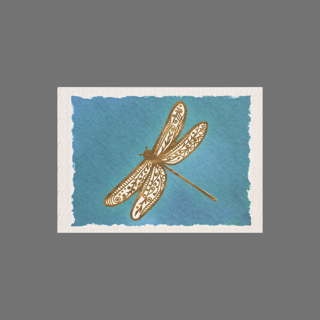 Pack of 8 - Brown Dragonfly with Blue Background (10003)