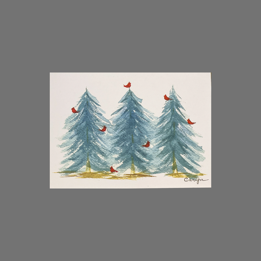 Pack of 8 - Cardinals in Evergreen Trees (10073)