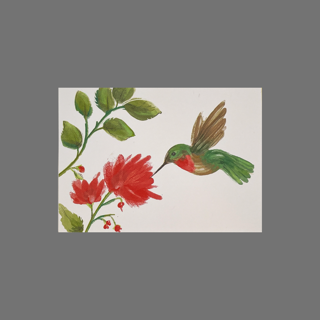 Pack of 8 - Hummingbird at Red Flower (10076)