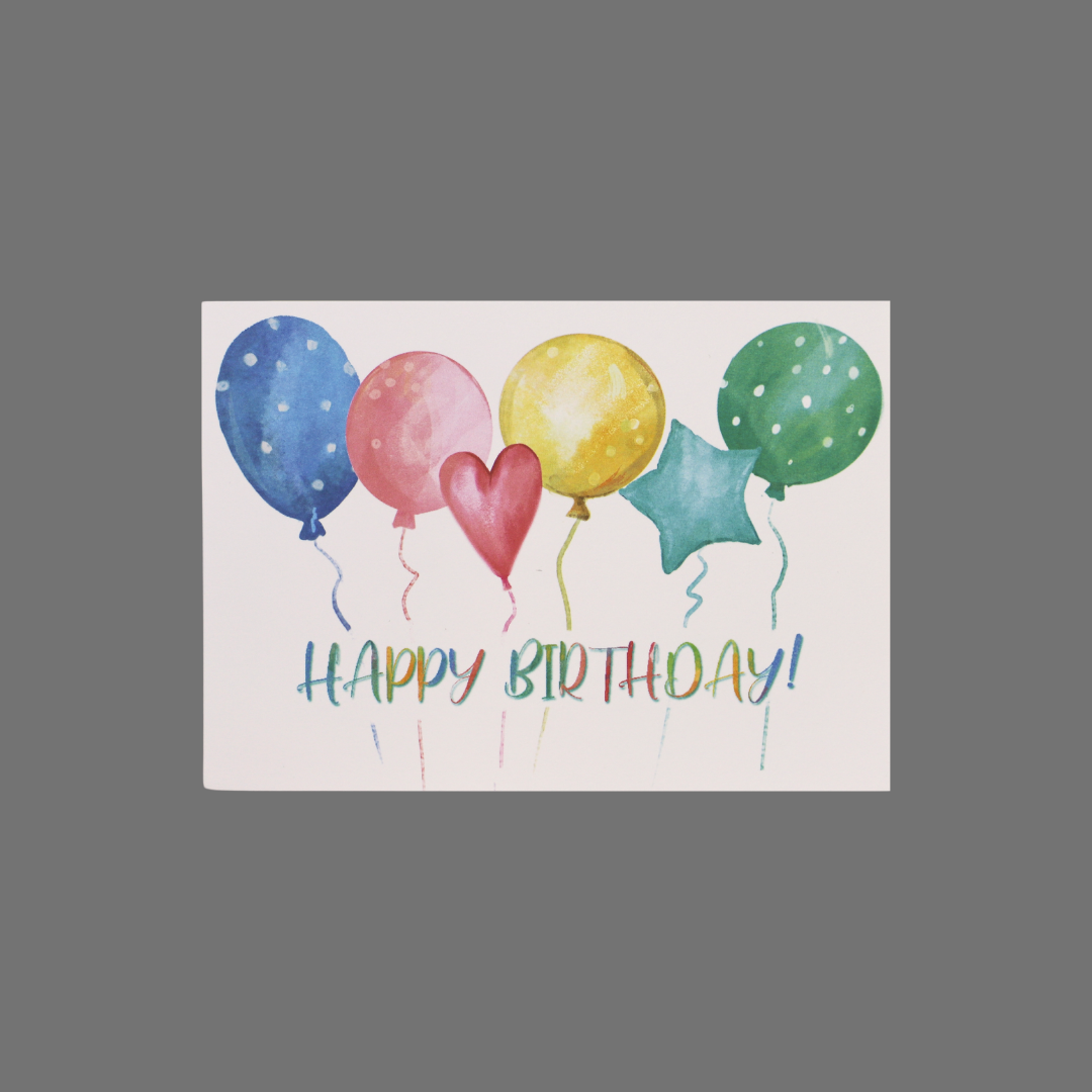 Pack of 8 - "Happy Birthday!" with Polka-Dot Balloons and a Heart and Star Balloon (10057)