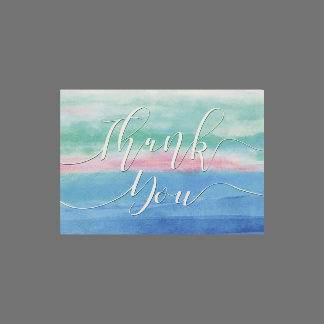 Pack of 8 - "Thank You" with Blended Green, Pink and Blue Watercolors (10059)