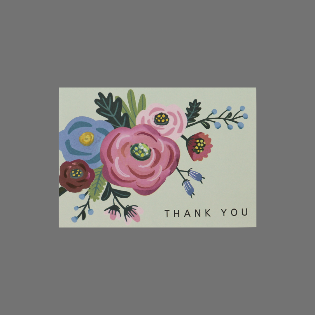 Pack of 8 - "Thank You" with Flowers in Upper Left (10017)