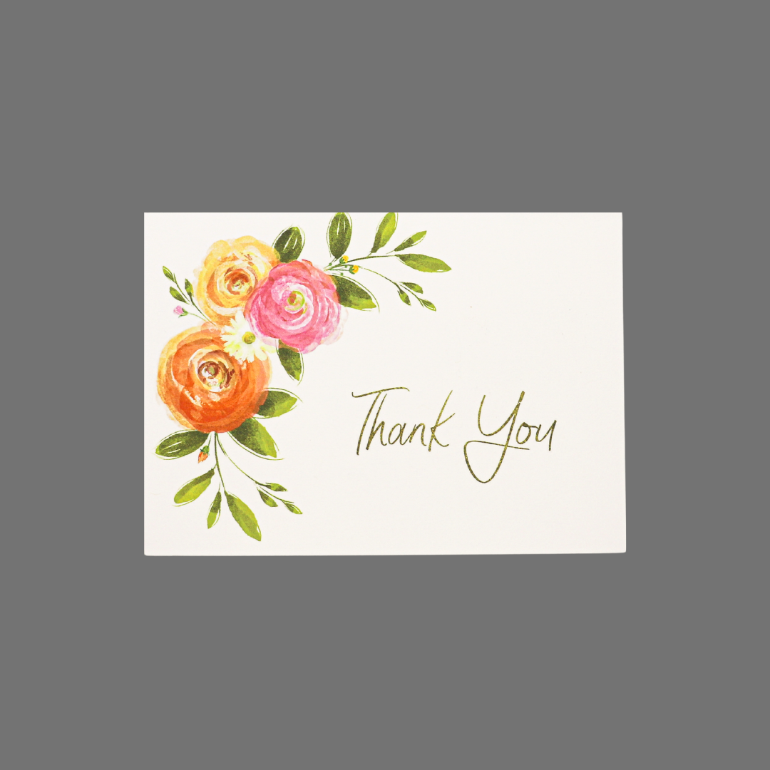 Pack of 8 - "Thank You" with Three Flowers in Corner (10062)