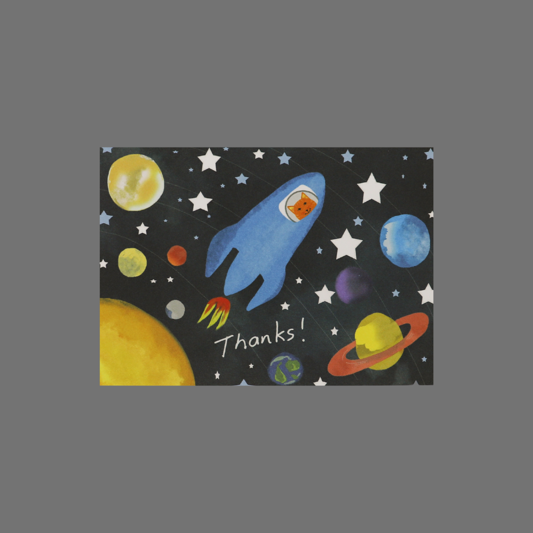 Pack of 8 - "Thanks" with Cat in Rocket (10012)