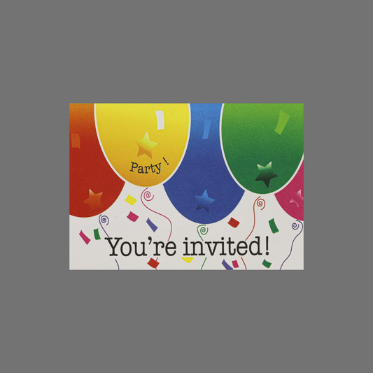 Pack of 8 - "You're Invited!" with Five Balloons and Confetti (10052)