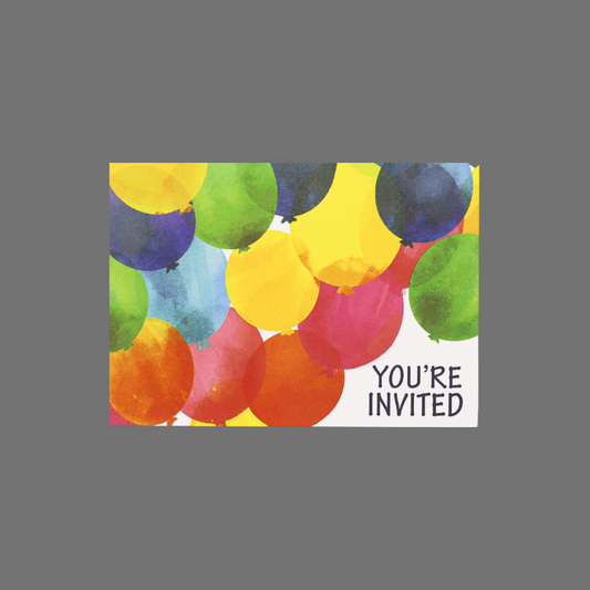 Pack of 8 - "You're Invited" with Numerous Balloons (10038)